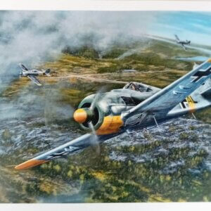 Ilmailutaiteilija Kari Vertasen vedoksessa osasto Kuhlmeyn Focke Wulfit lentävät Portinhoikan yläpuolella.