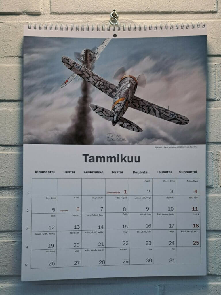 Petri Kaupin ilmailutaidekalenterin tammikuun näkymä.