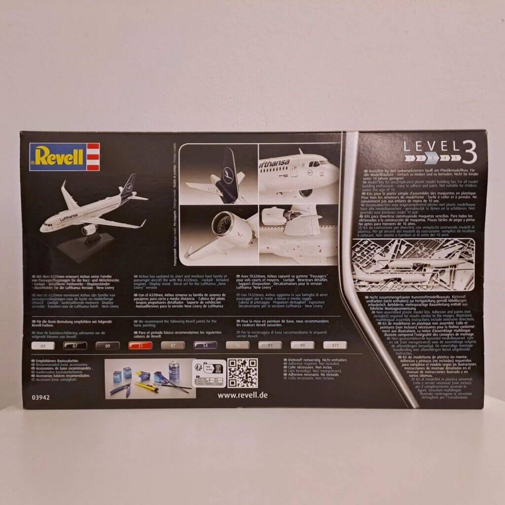 Airbus A320neo -pienoismalli pakkaus takaa.